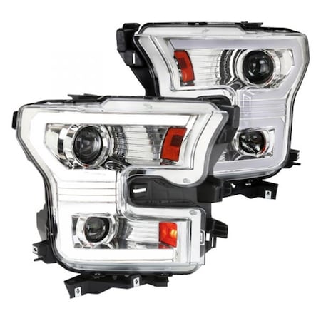 Overtime Chrome Housing Clear Lens w/Sequential Turn Signal w/LED Projector Headlights, 2015-2017 Ford F-150 OV2654097